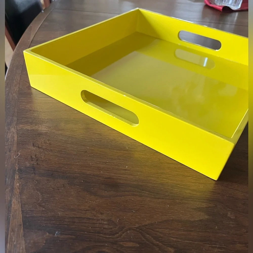 West Elm Yellow Square Lacquer Square Serving Bar Cart Nightstand Jewelry Tray